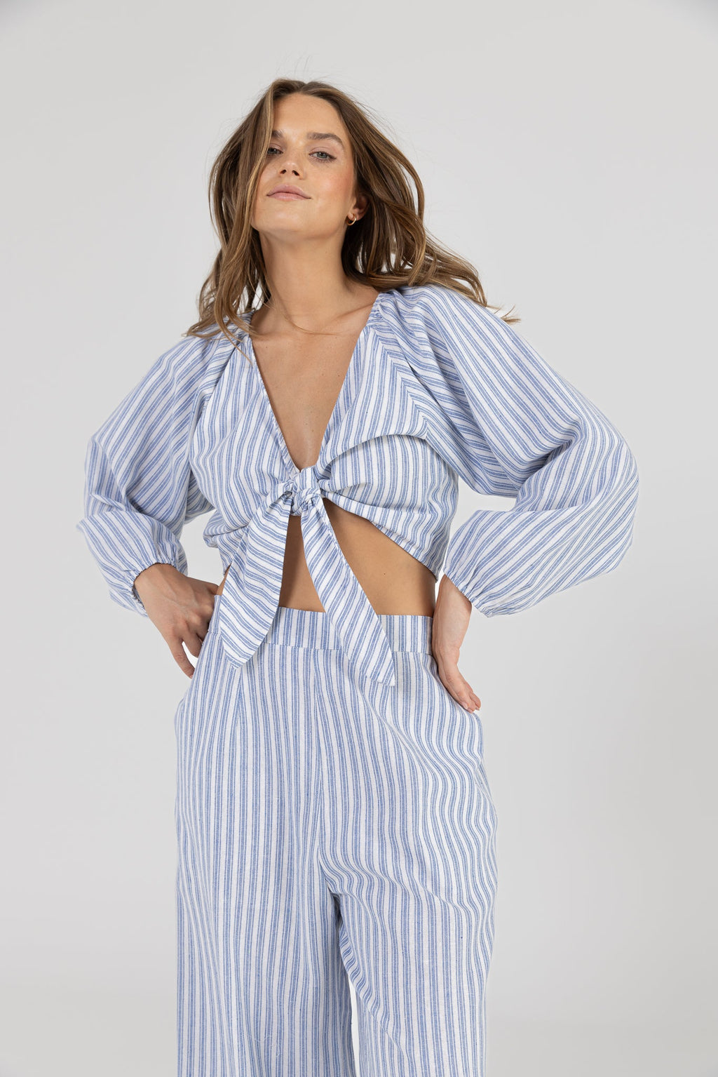 KAI TIE UP BLOUSE - Blue Stripe