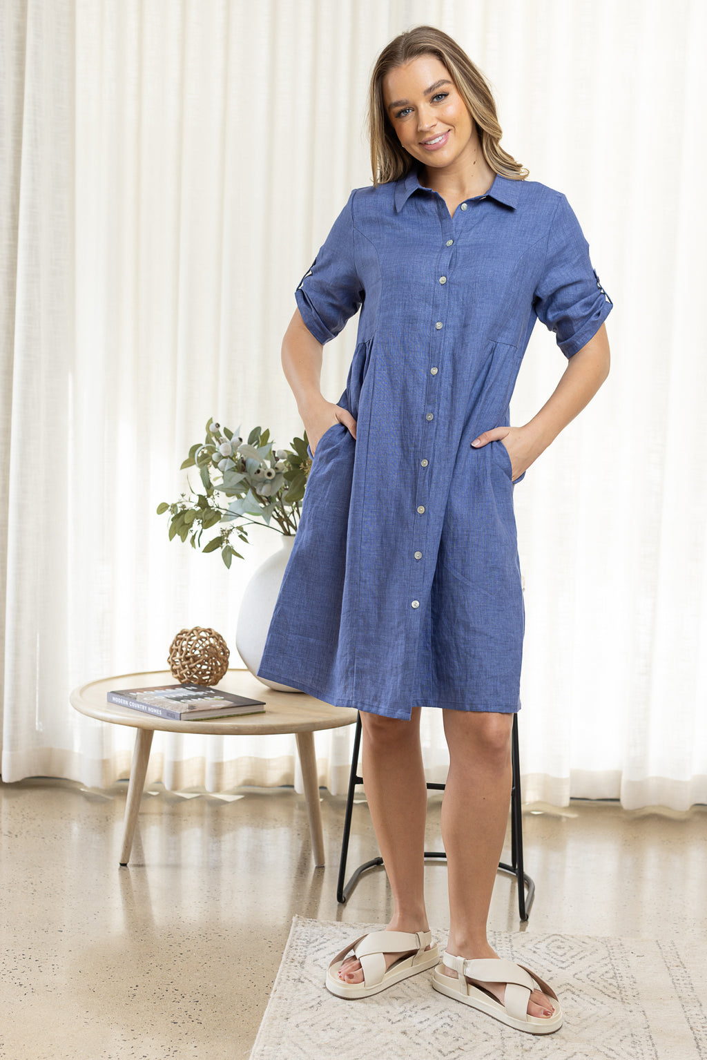 MIA LINEN SHIRT DRESS - Denim