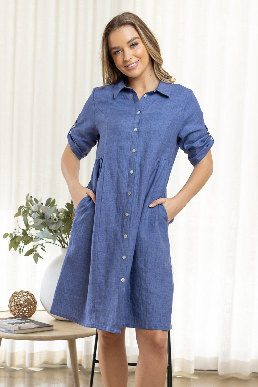 MIA LINEN SHIRT DRESS - Denim