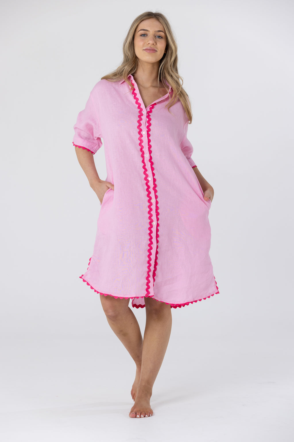 ISABEL LINEN DRESS - Pink