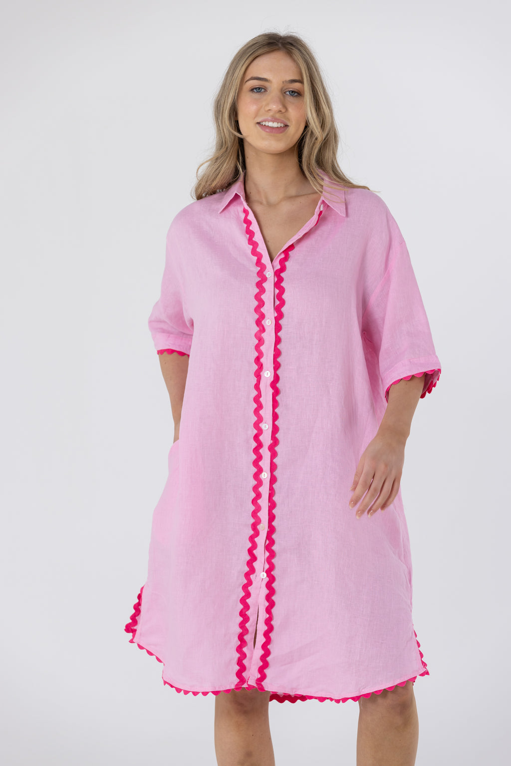 ISABEL LINEN DRESS - Pink