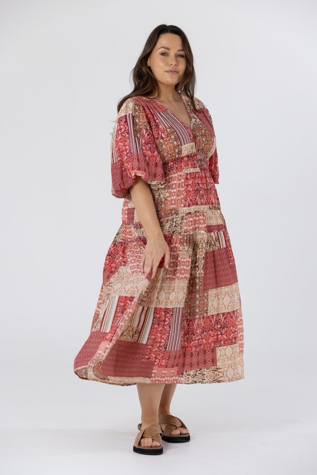 YVETTE MIDI DRESS - Patchwork Print