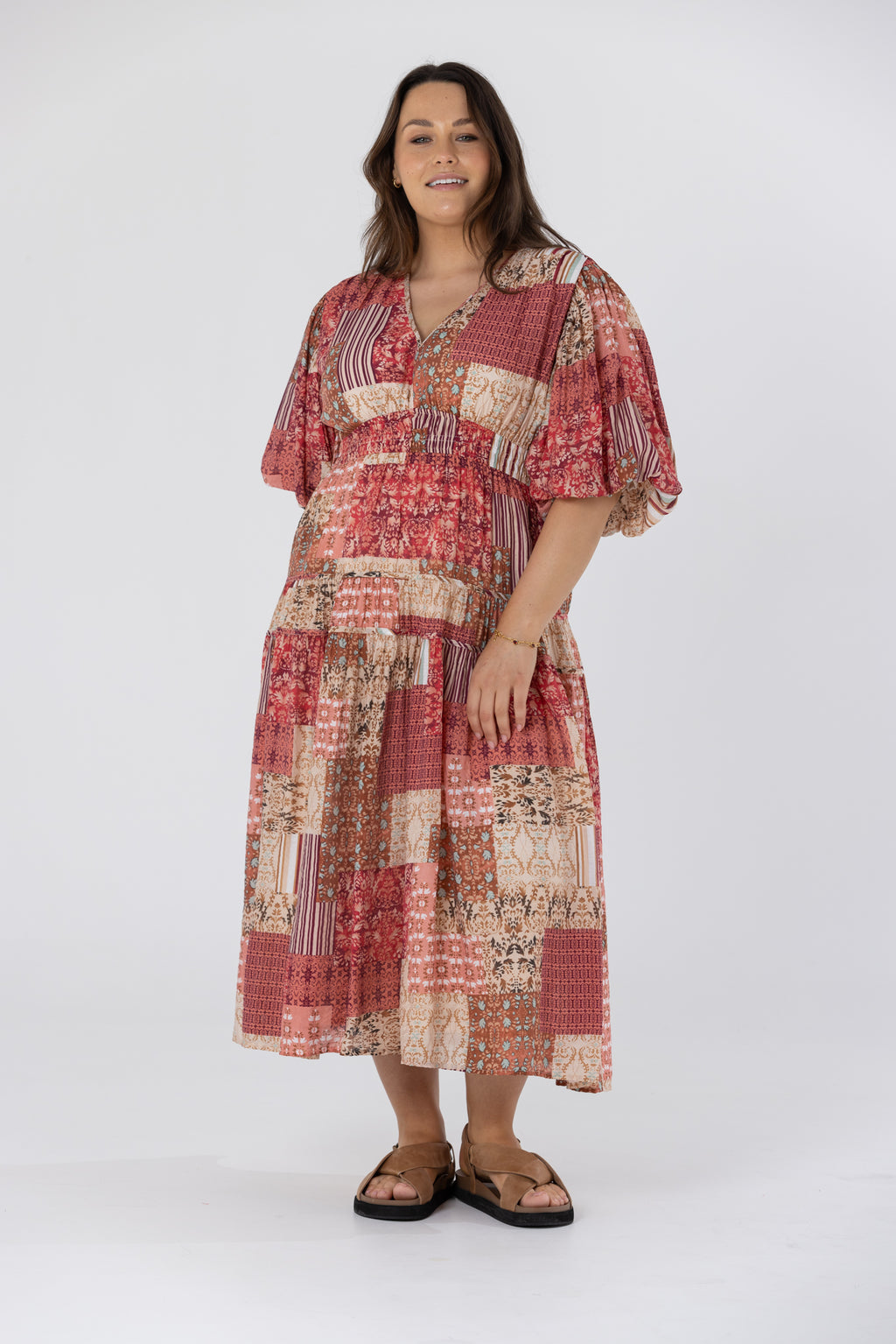 YVETTE MIDI DRESS - Patchwork Print