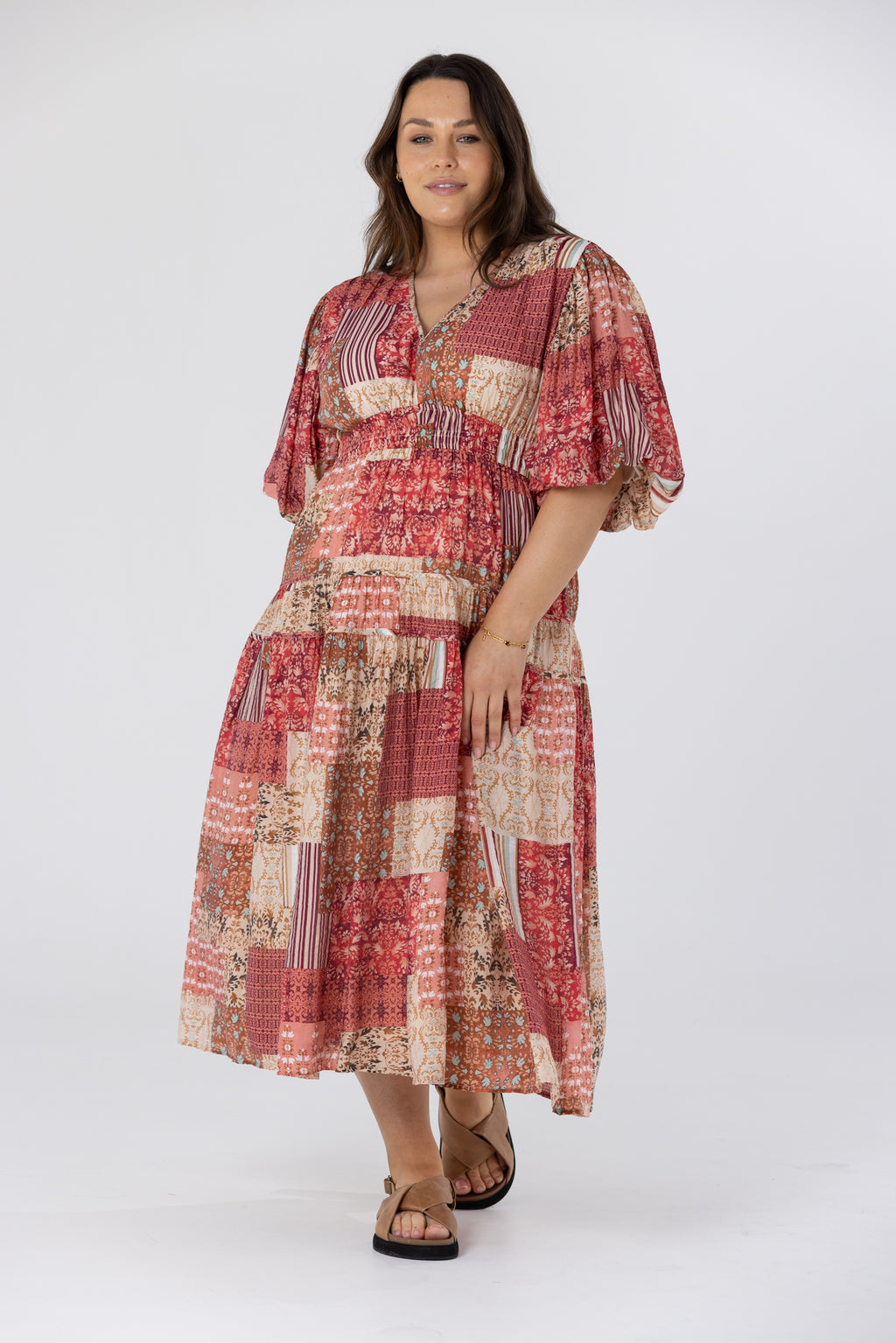 YVETTE MIDI DRESS - Patchwork Print