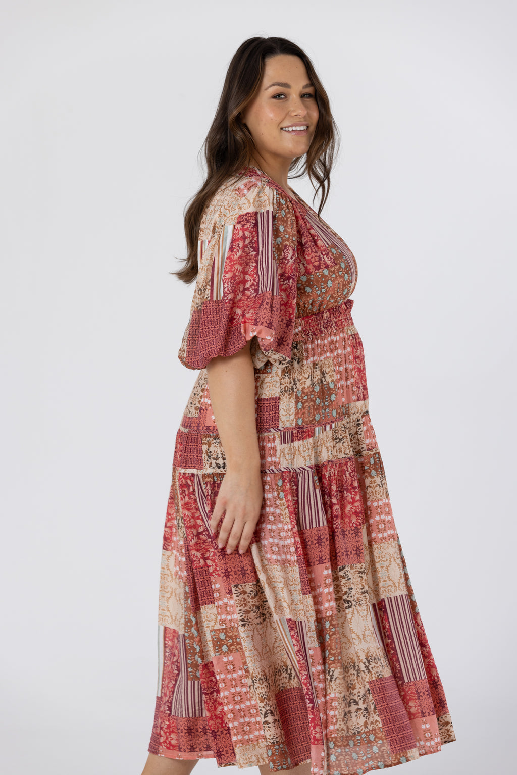 YVETTE MIDI DRESS - Patchwork Print