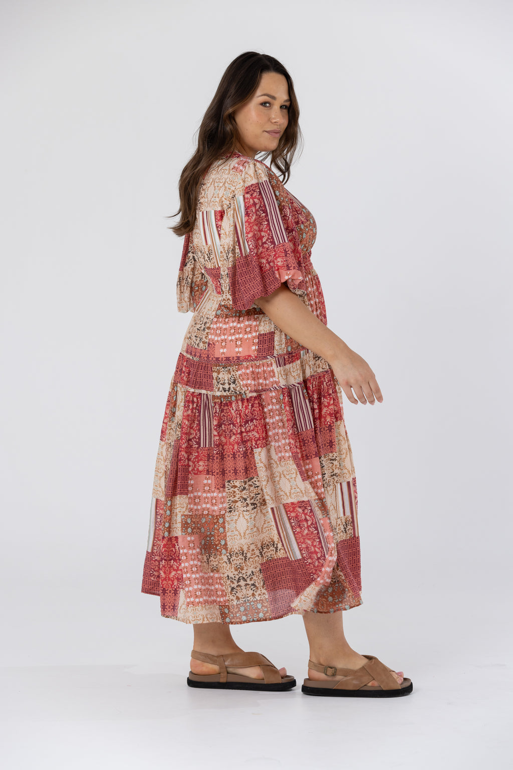 YVETTE MIDI DRESS - Patchwork Print