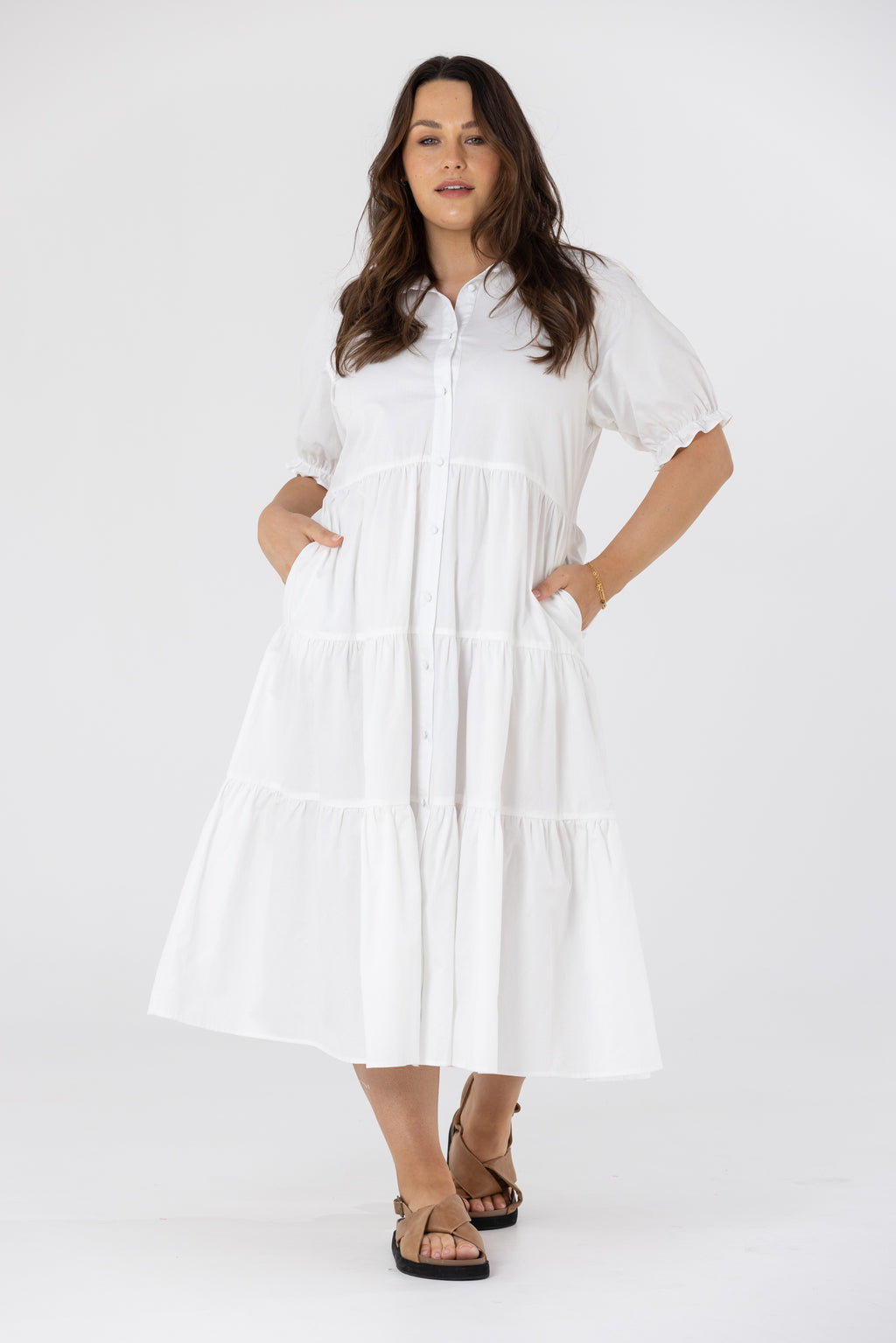 LAURA TIERED MIDI DRESS - White