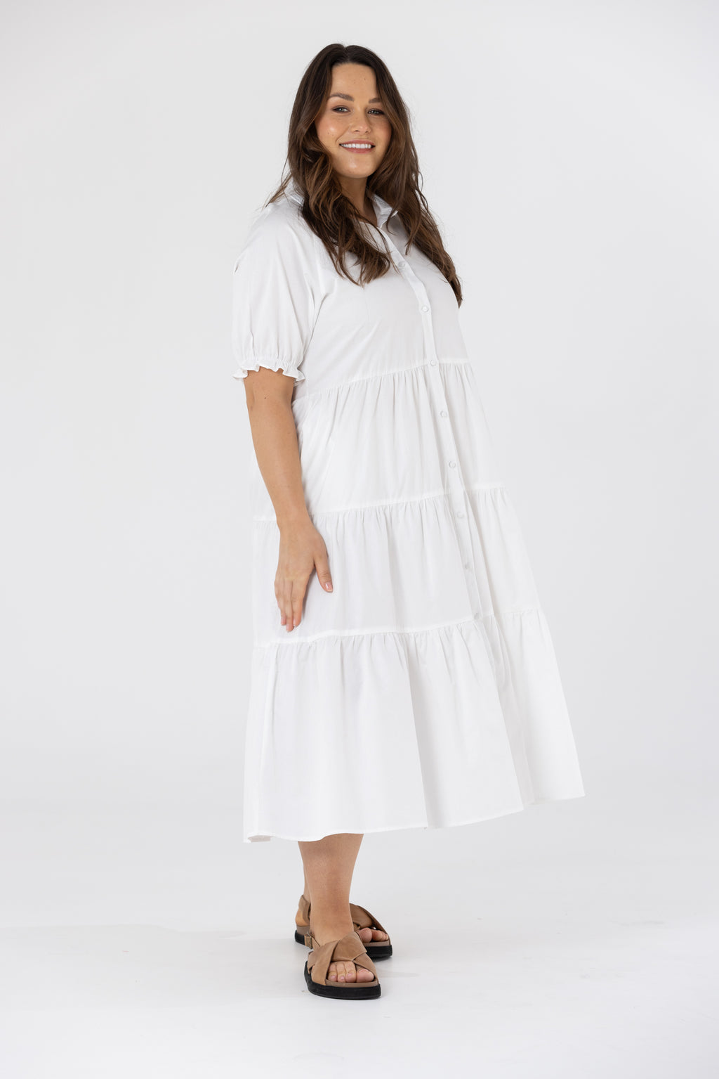 LAURA TIERED MIDI DRESS - White