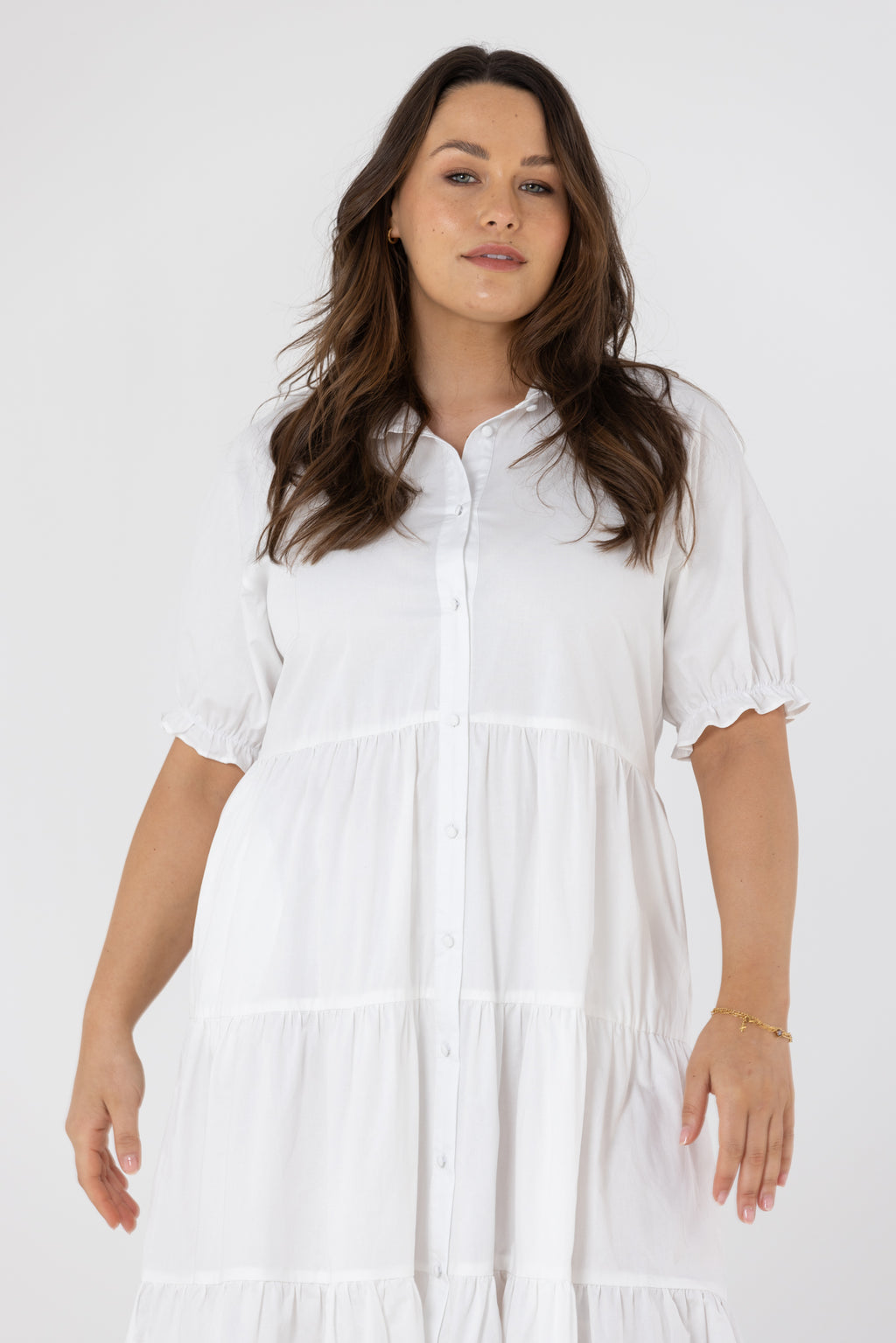 LAURA TIERED MIDI DRESS - White