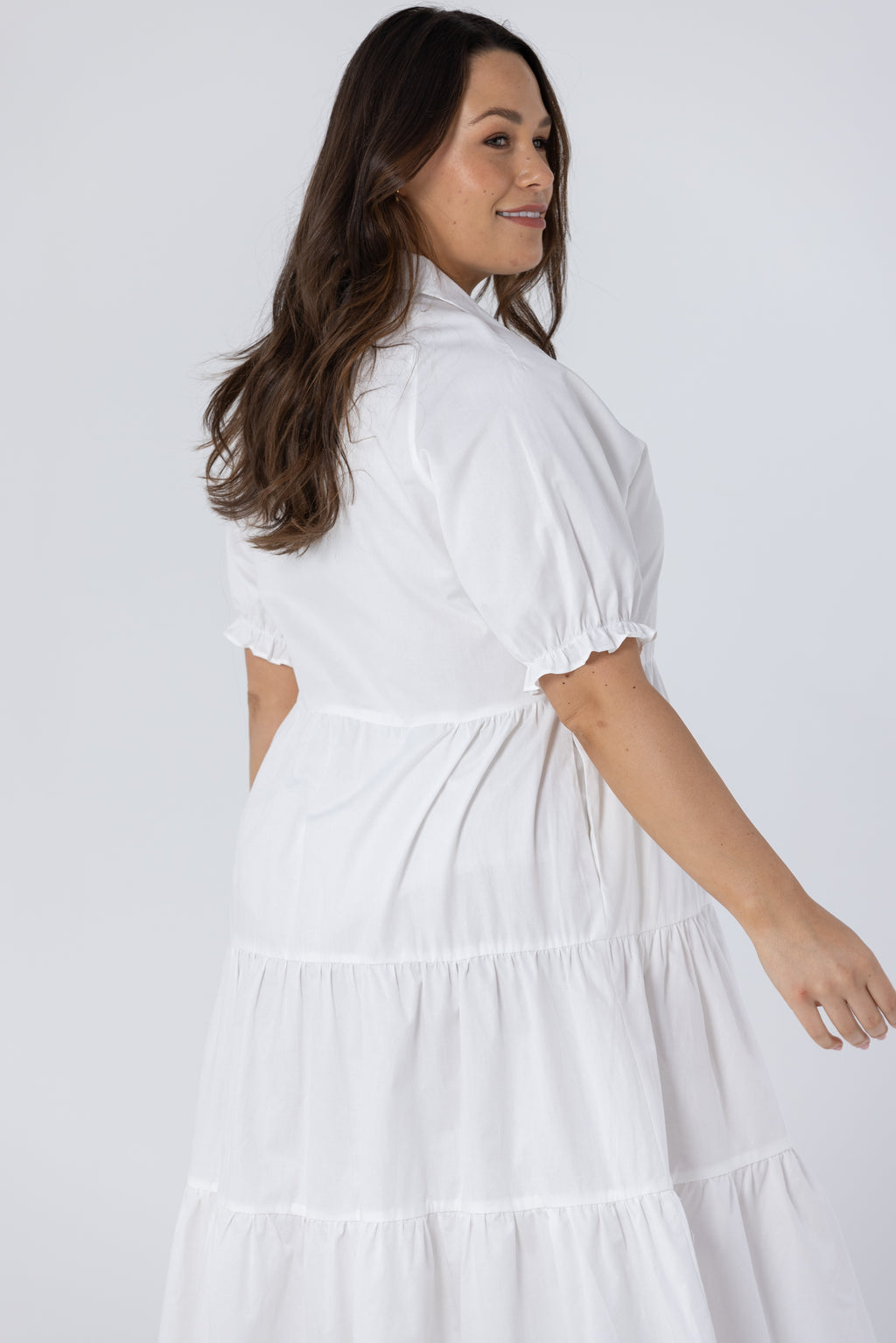 LAURA TIERED MIDI DRESS - White