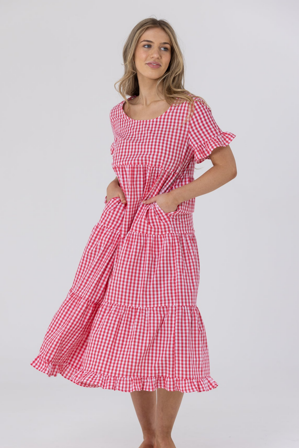 KENNEDY MIDI DRESS - Red Gingham