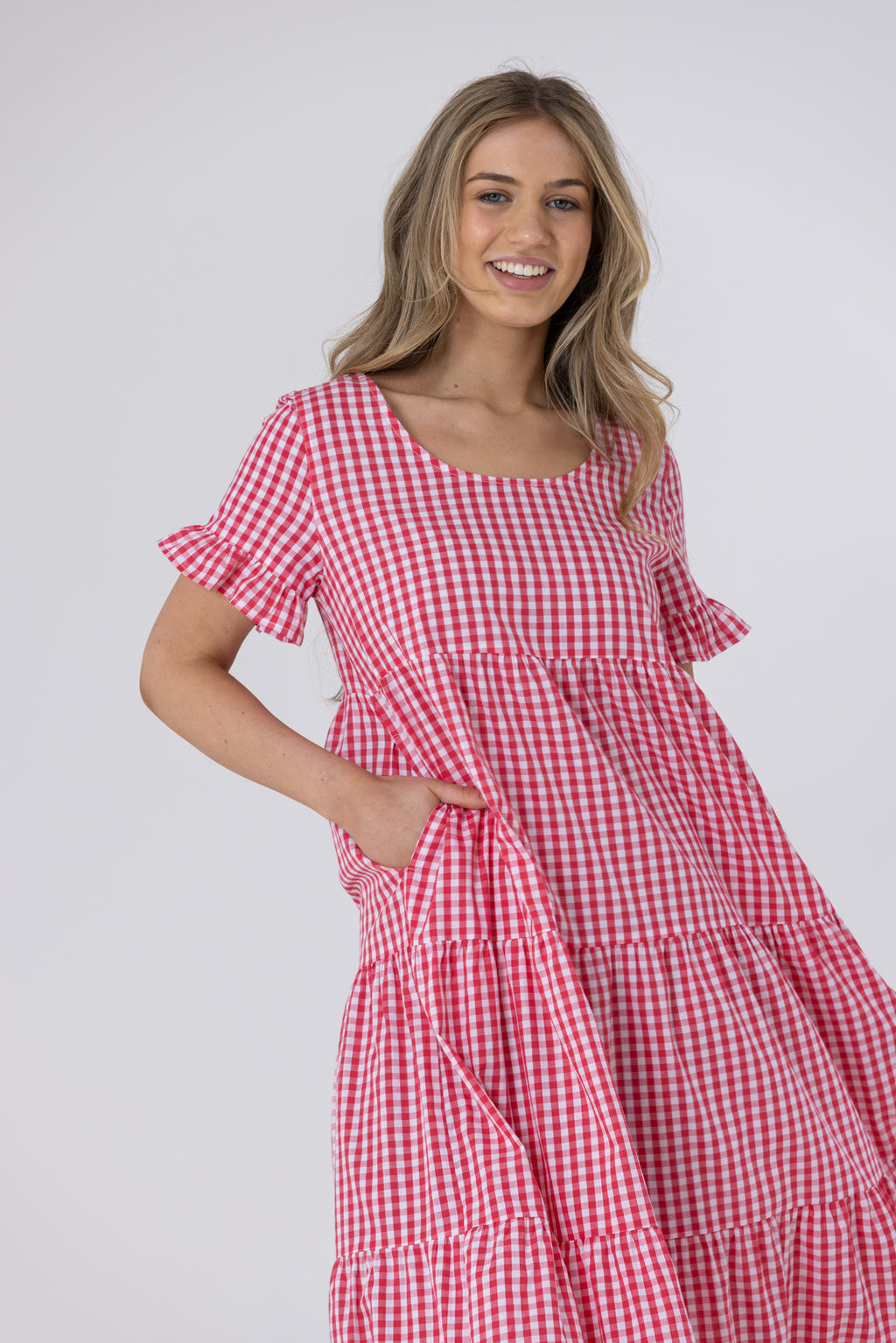 KENNEDY MIDI DRESS - Red Gingham