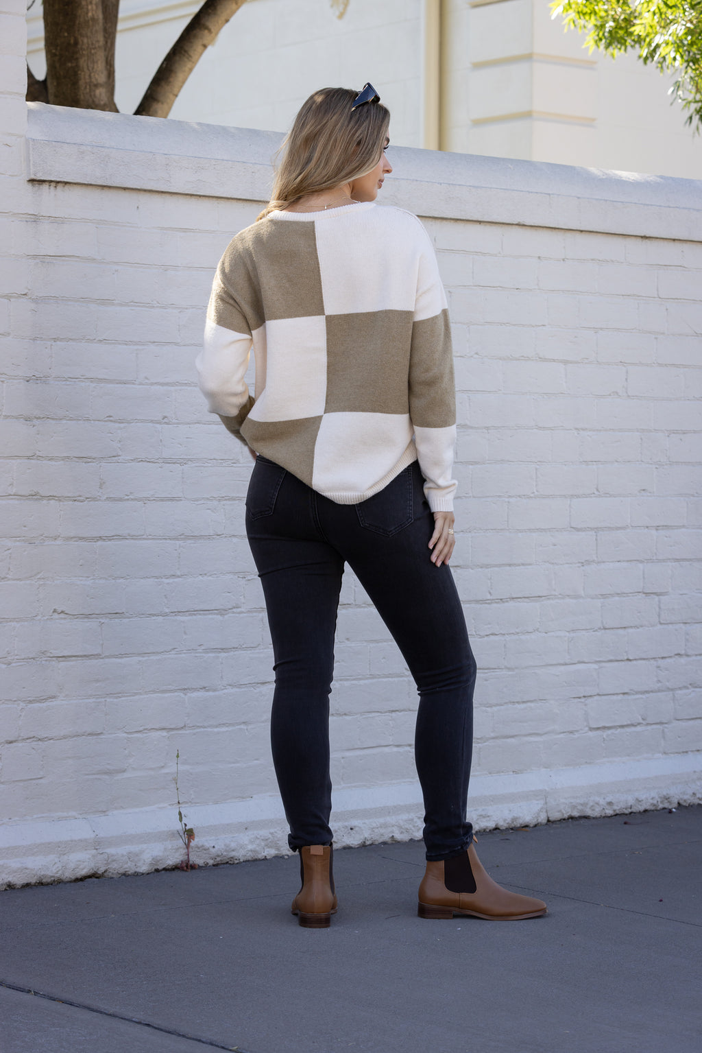 HAZEL KNIT JUMPER - Ivory/Olive Check