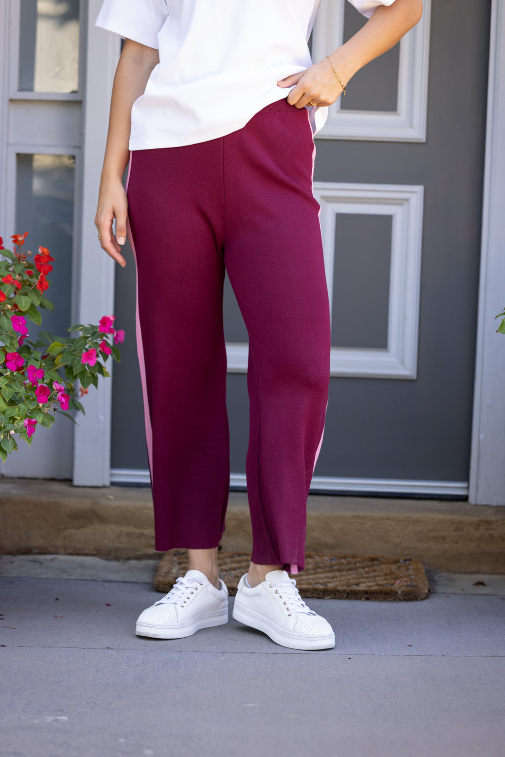 MINNIE KNIT PANT - Burgundy/Pink