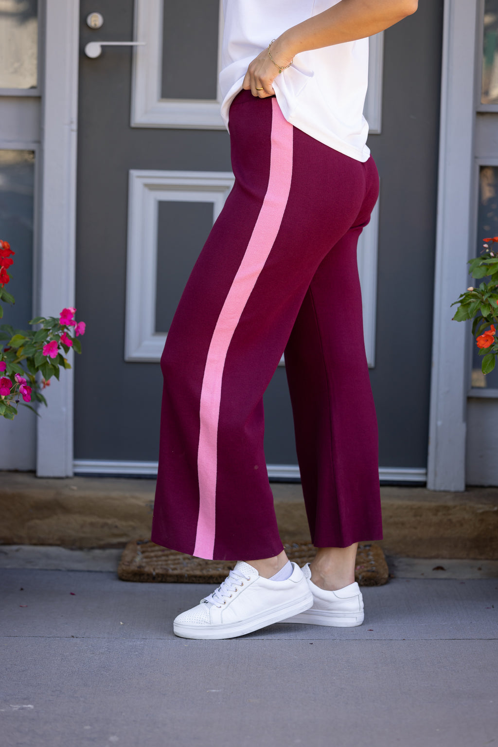 MINNIE KNIT PANT - Burgundy/Pink