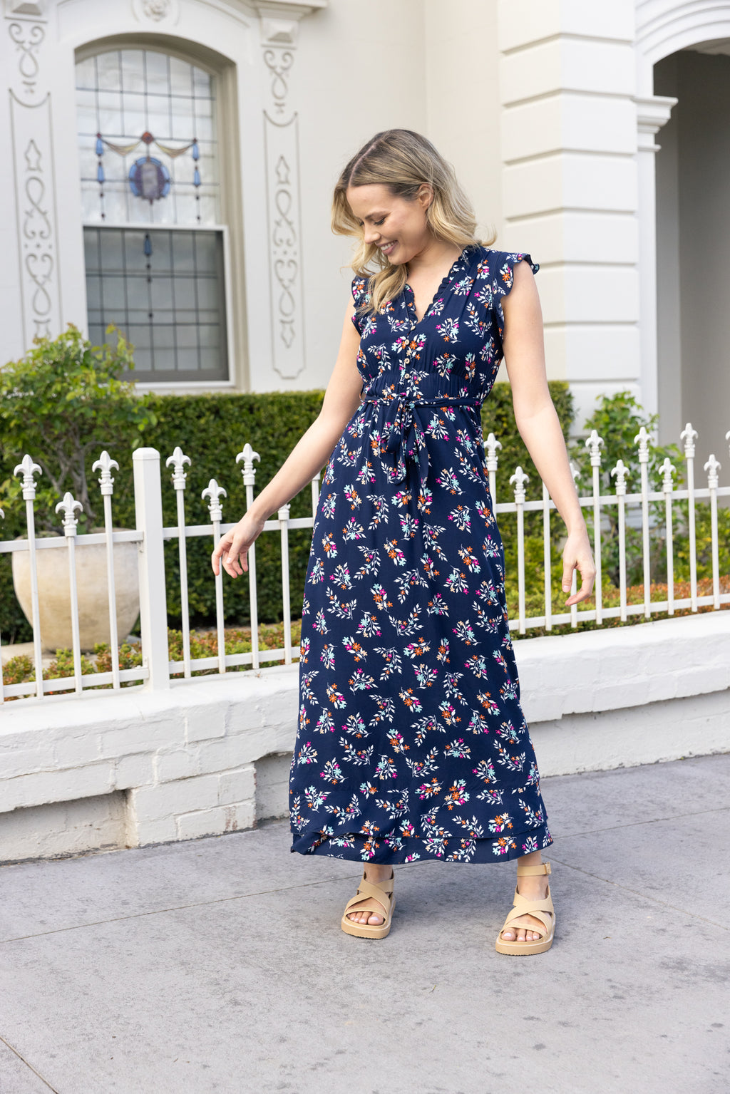 Navy floral maxi on sale dress