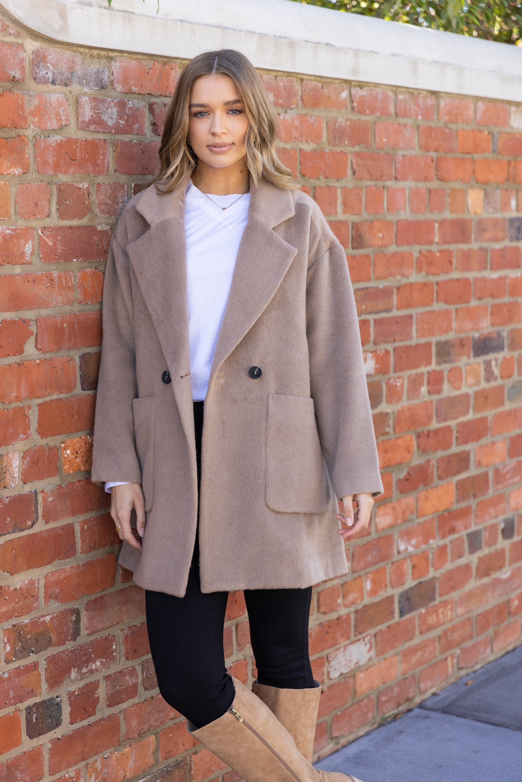 Sass Arden Double Breasted Coat in Tan