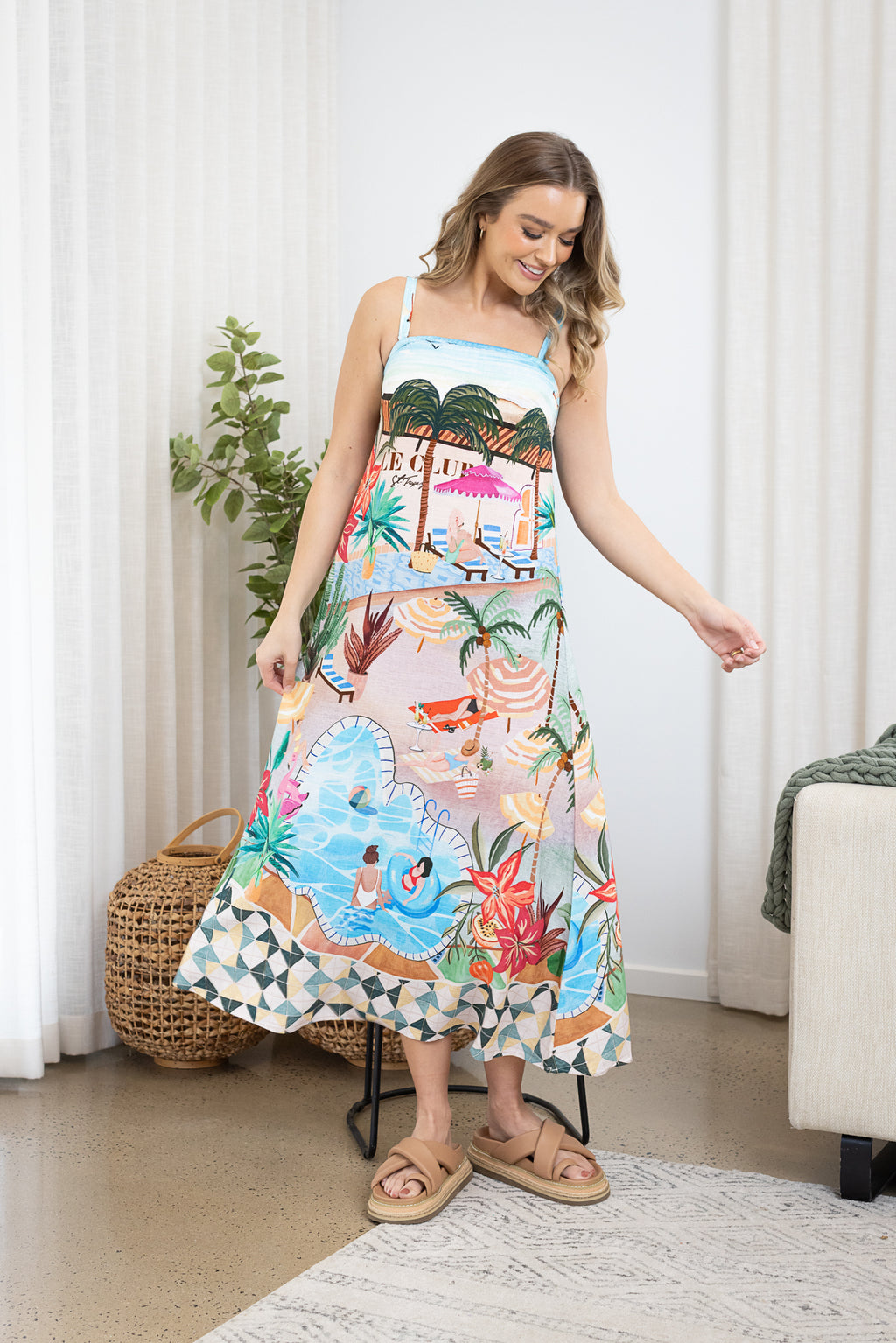 POOLSIDE MIDI DRESS Vacation Print – Frankie Co Clothing