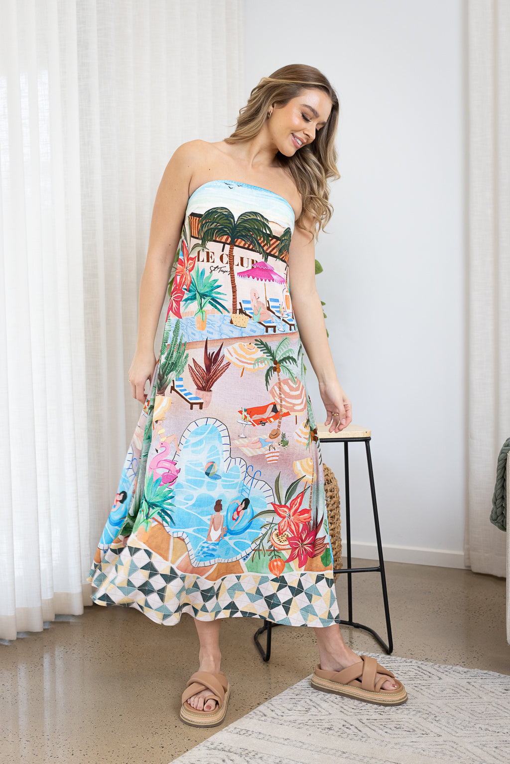POOLSIDE MIDI DRESS - Vacation Print