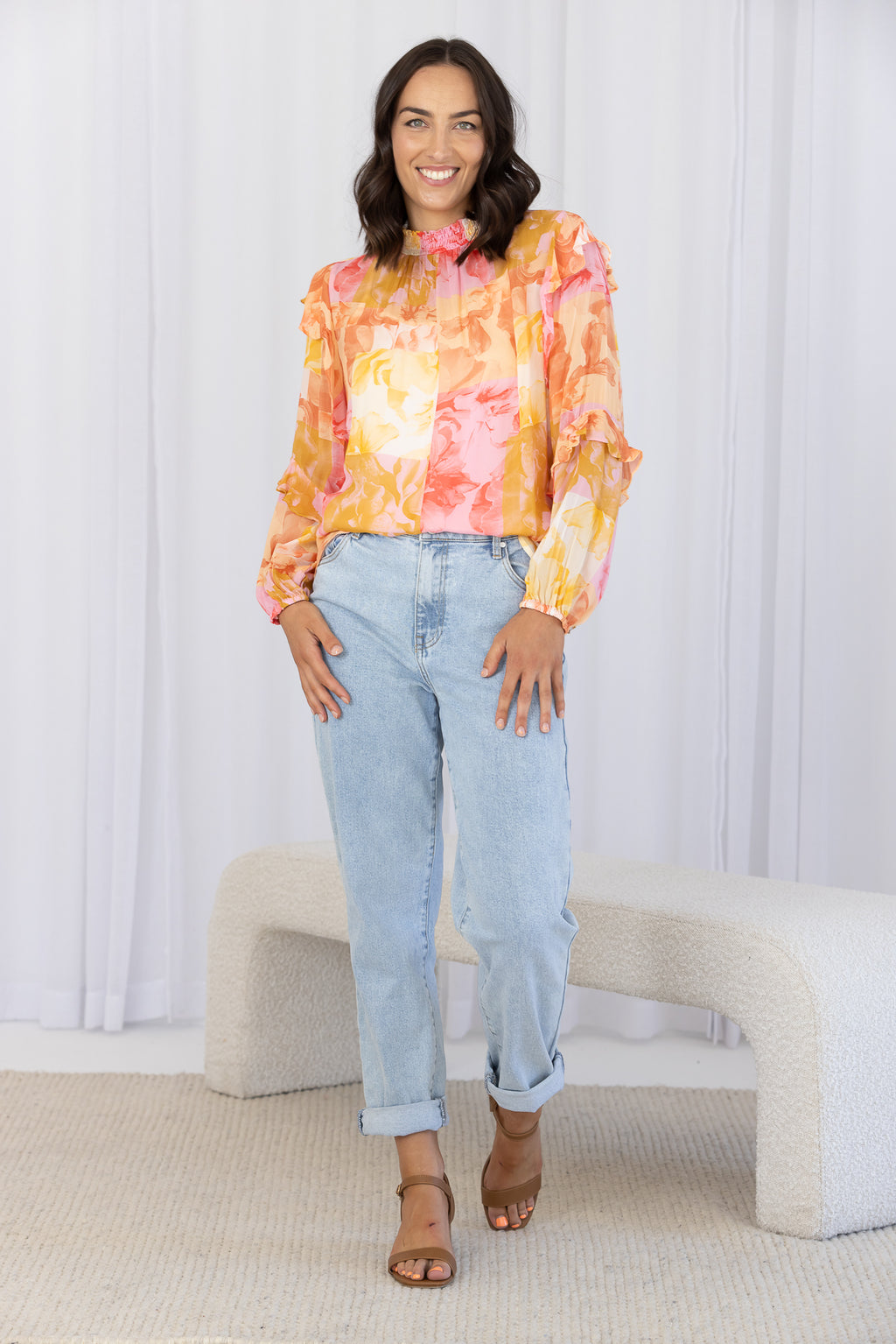 EARTHLY PARADISE LONG SLEEVE SHEER BLOUSE - Paradise Floral