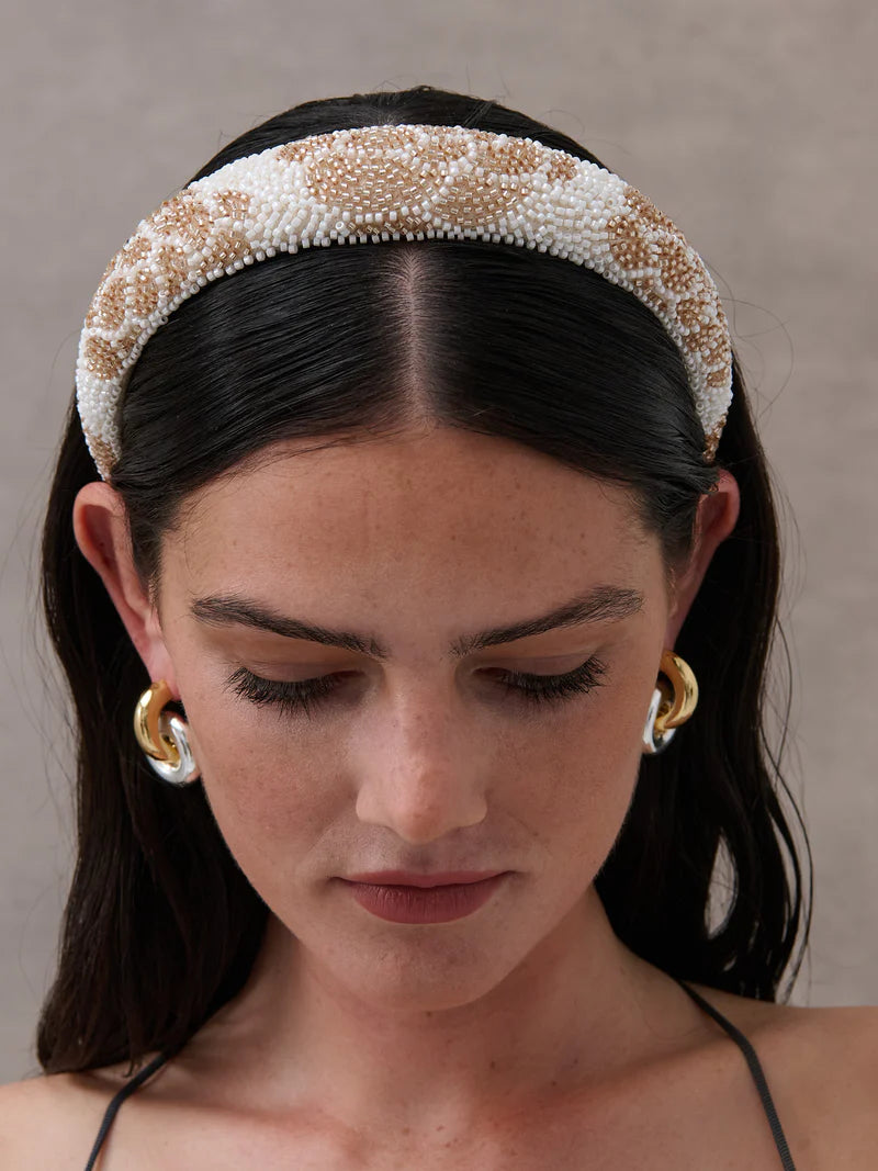 FLEMING ROSE STATEMENT HEADBAND  - White/Beige