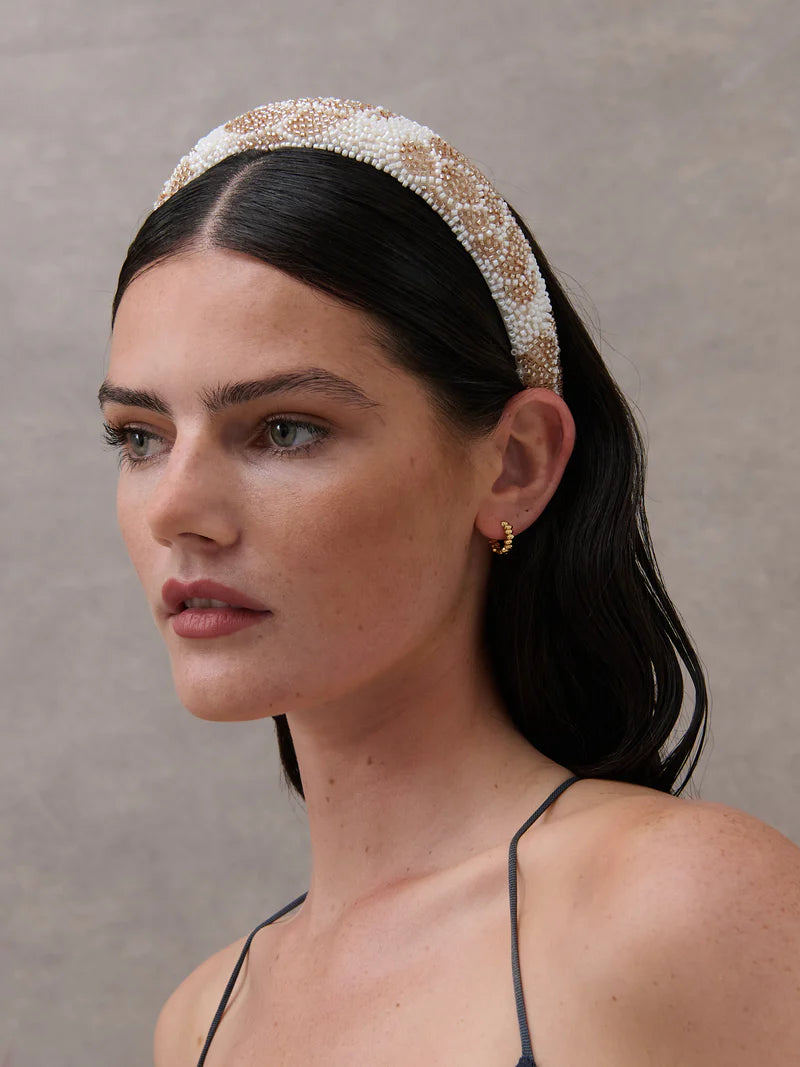 FLEMING ROSE STATEMENT HEADBAND  - White/Beige