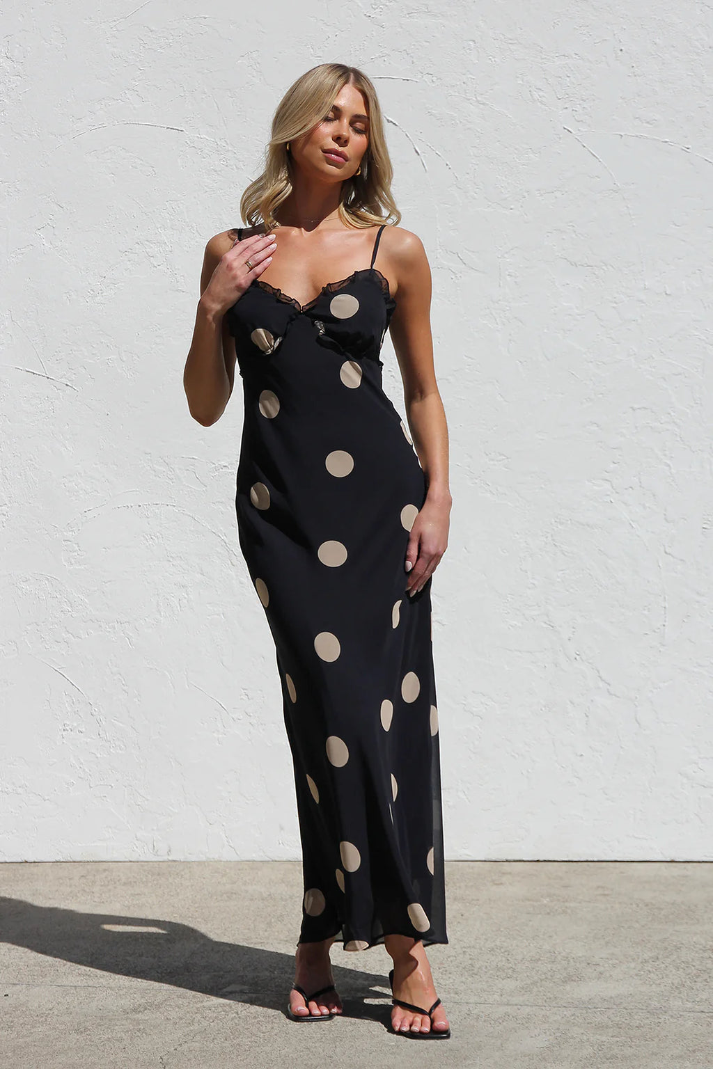 TULLIE MIDI DRESS - Black/Beige Spot