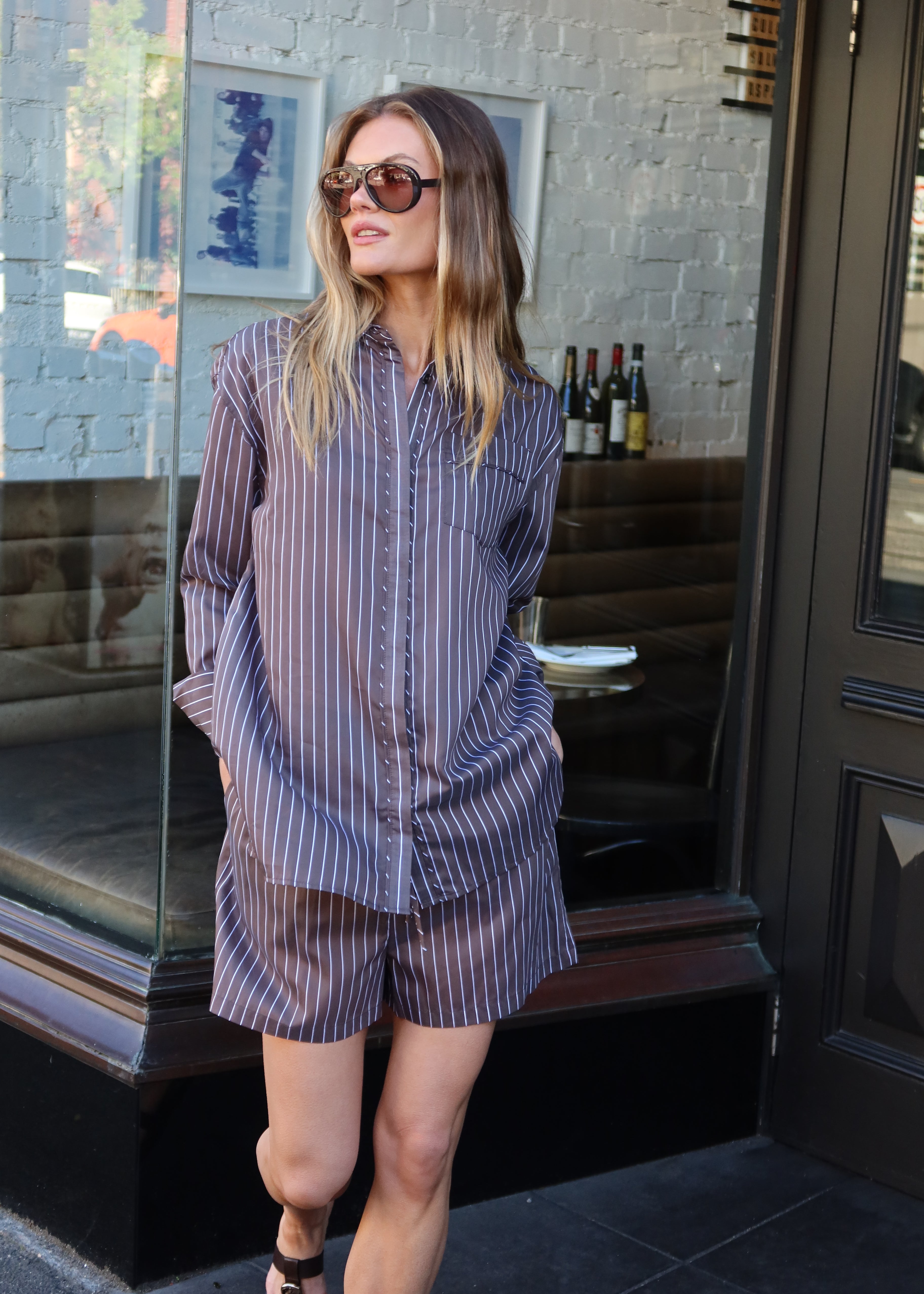 Marty Piped Stripe Shirt - Choc Stripe