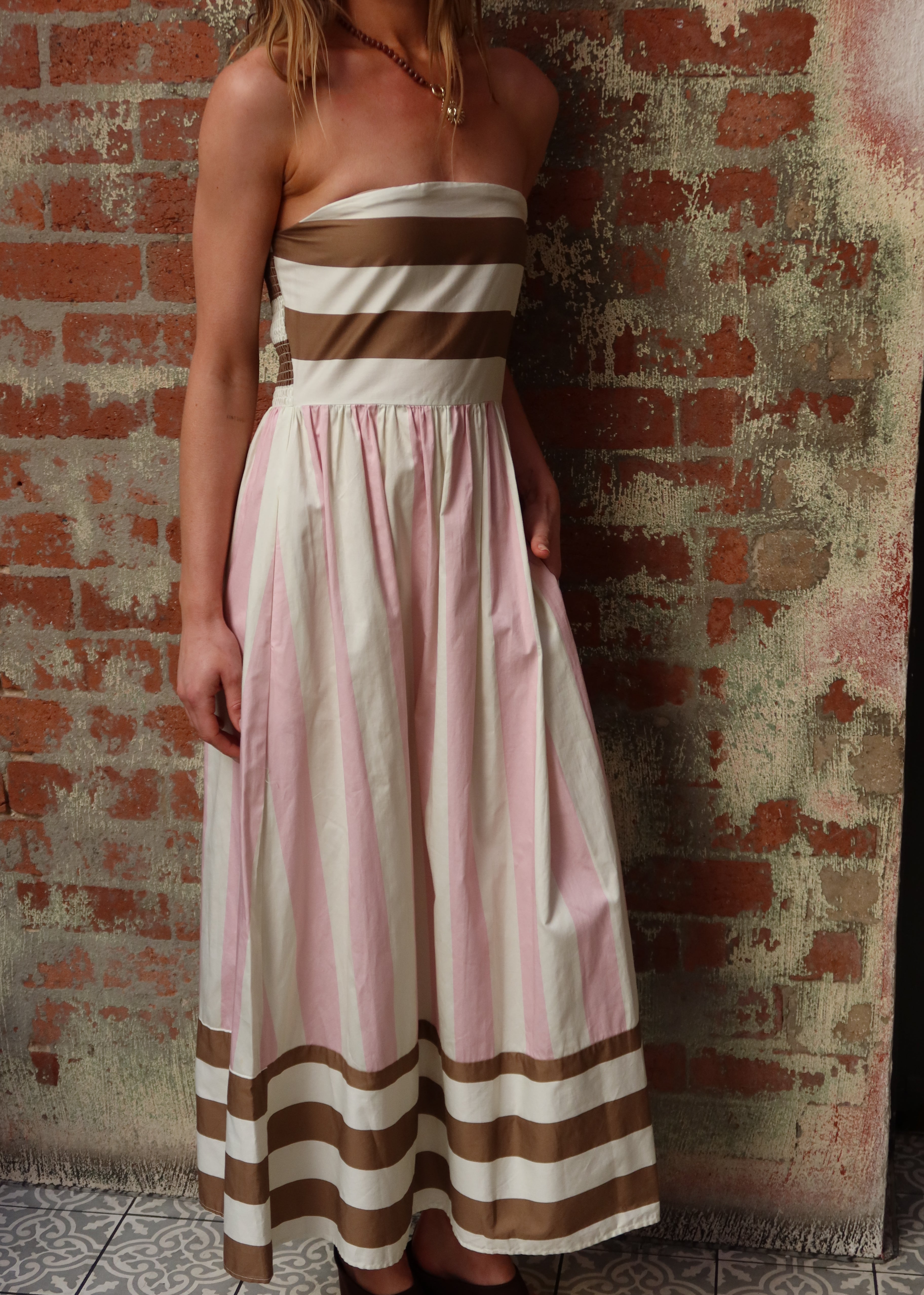 Nea Spliced Strapless Dress - Neapolitan