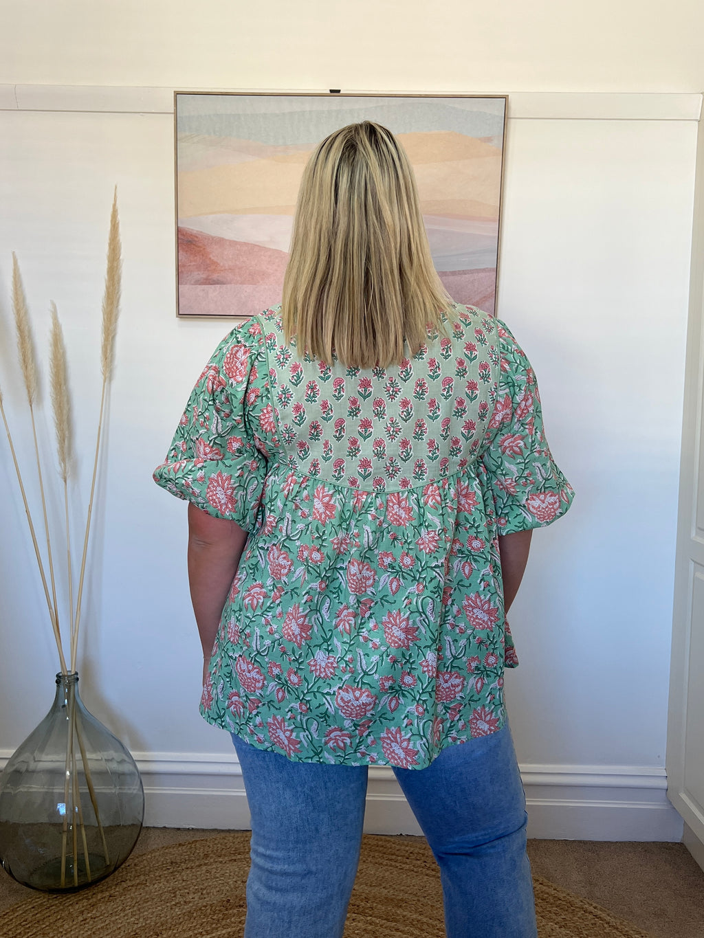 GEORGIA BLOUSE - Teal/Pink Floral