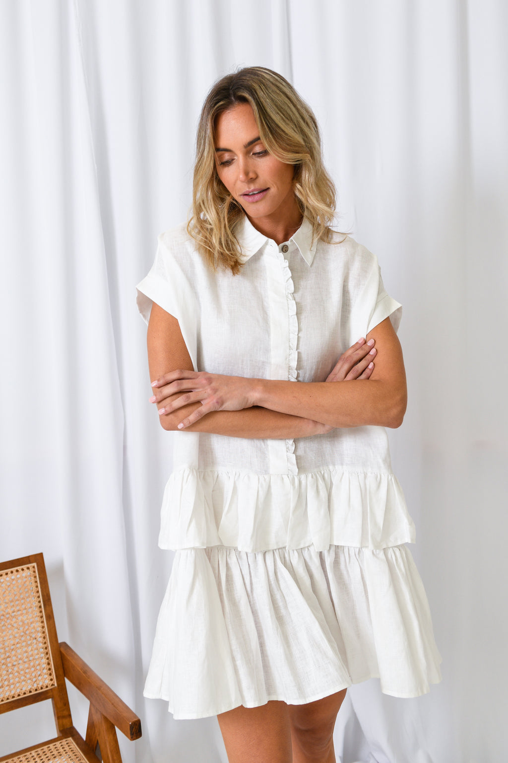 LOLA FRILL DRESS - White