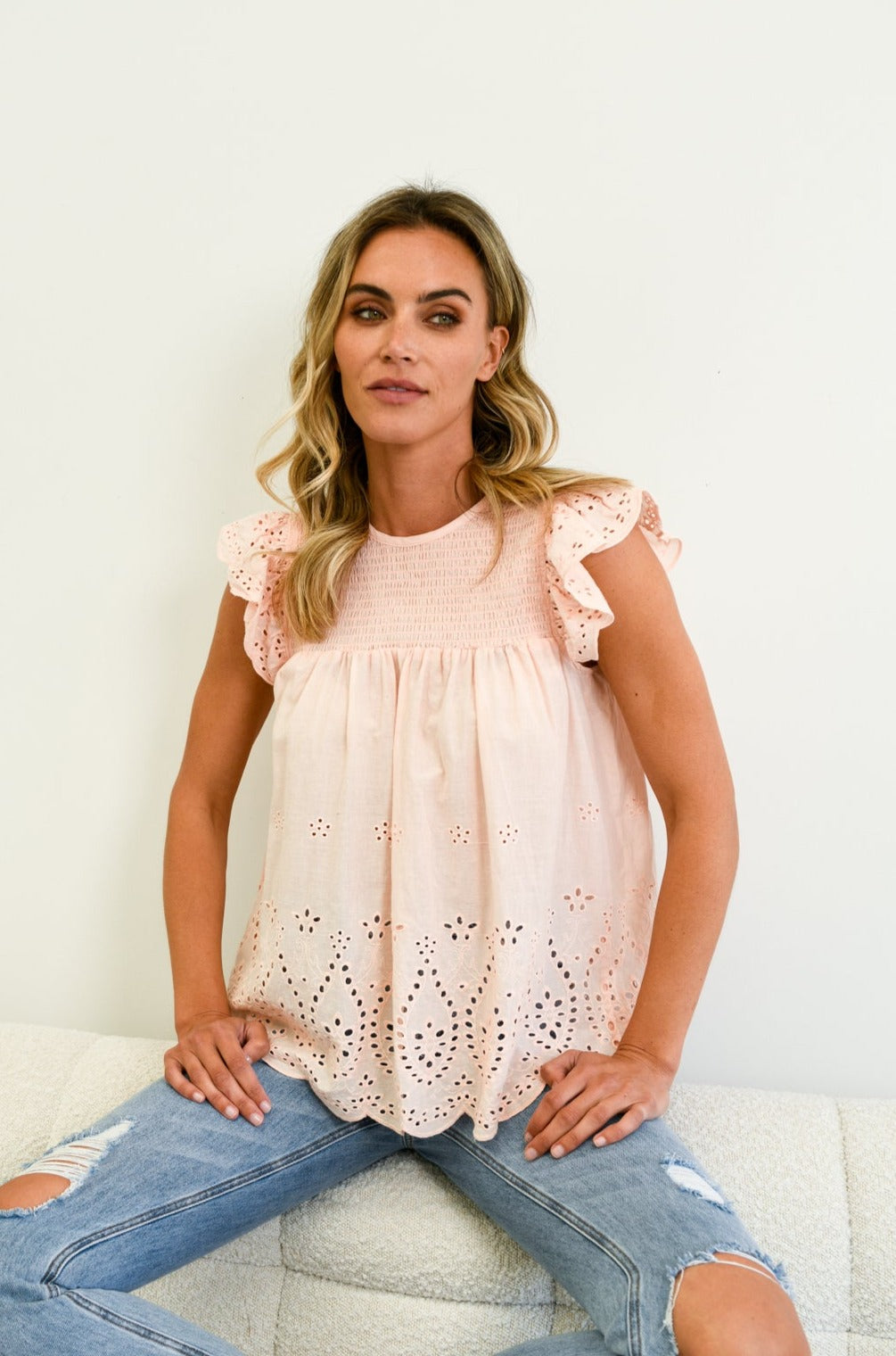 CHLOE LACE FRILL TOP- Pink – Frankie & Co Clothing