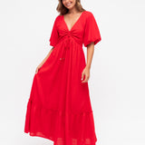 ILLARIA PUFF SLEEVE MAXI DRESS - Red