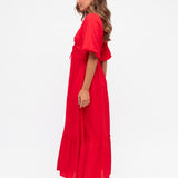ILLARIA PUFF SLEEVE MAXI DRESS - Red