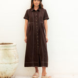 Contrast Stitch Midi Dress - Chocolate