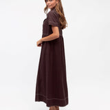 Contrast Stitch Midi Dress - Chocolate