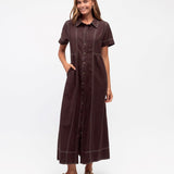 Contrast Stitch Midi Dress - Chocolate