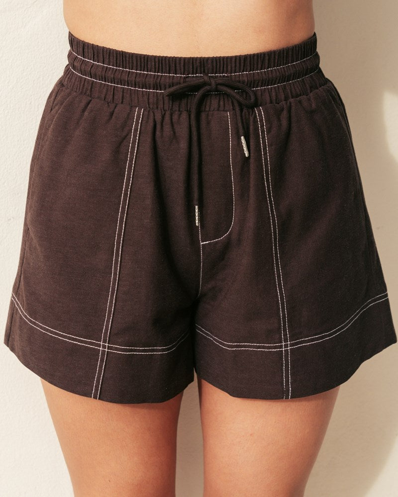 Contrast Stitch Linen Shorts