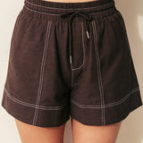Contrast Stitch Linen Shorts