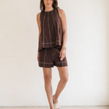 Contrast Stitch Linen Shorts
