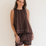Contrast Stitch Linen Tank