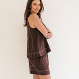 Contrast Stitch Linen Tank