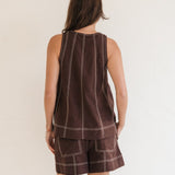 Contrast Stitch Linen Tank