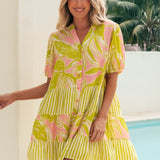 Tropical Stripe Shirt Dress