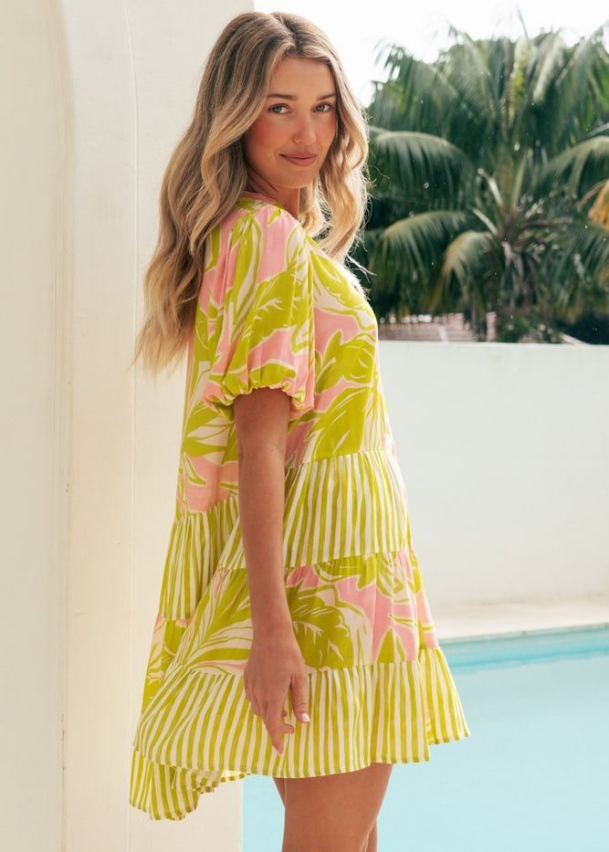 Tropical Stripe Shirt Dress