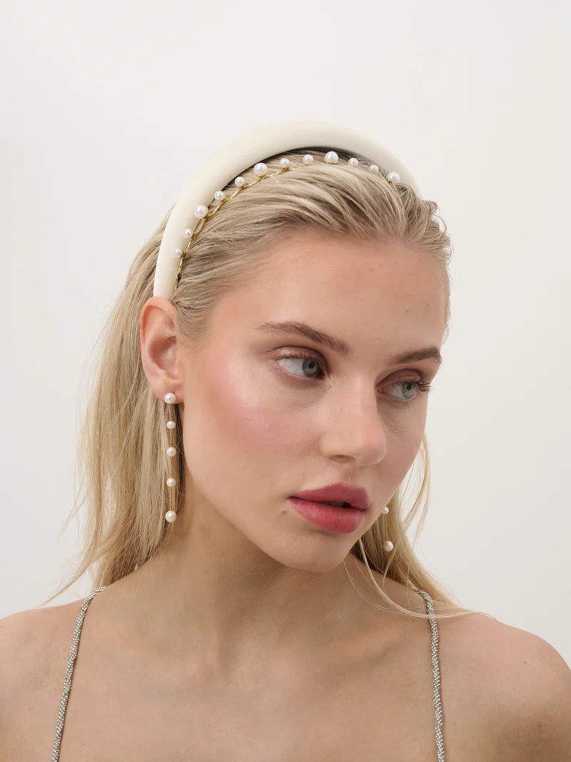 SATIN PLAIN PADDED HEADBAND - White 