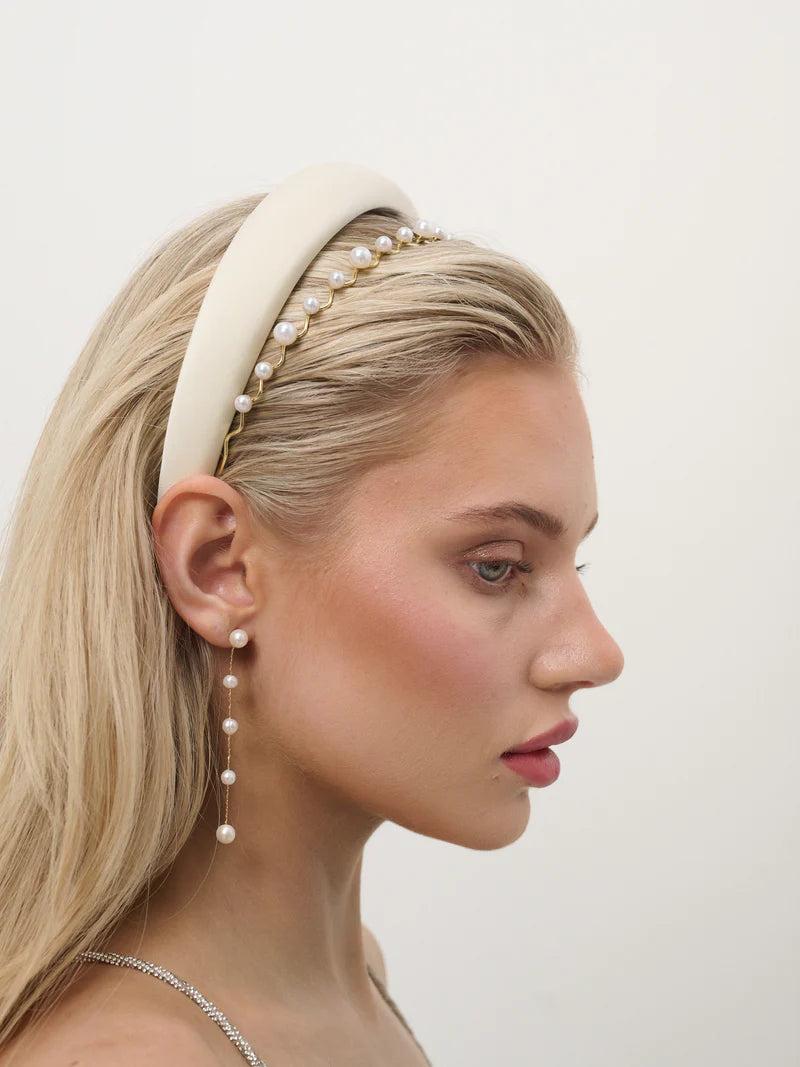 SATIN PLAIN PADDED HEADBAND - White 