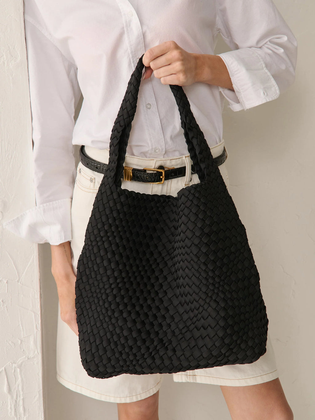 LAYLA WOVEN TOTE BAG - Black