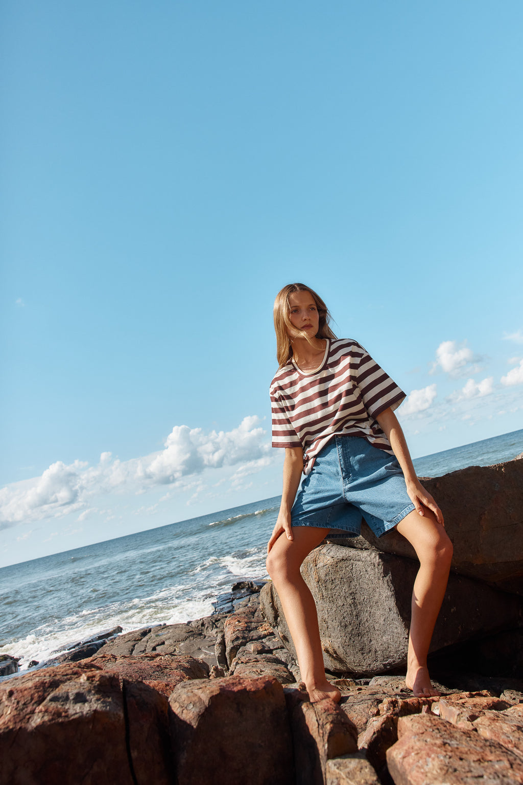 RELAX BOXY TEE - Brown Stripe