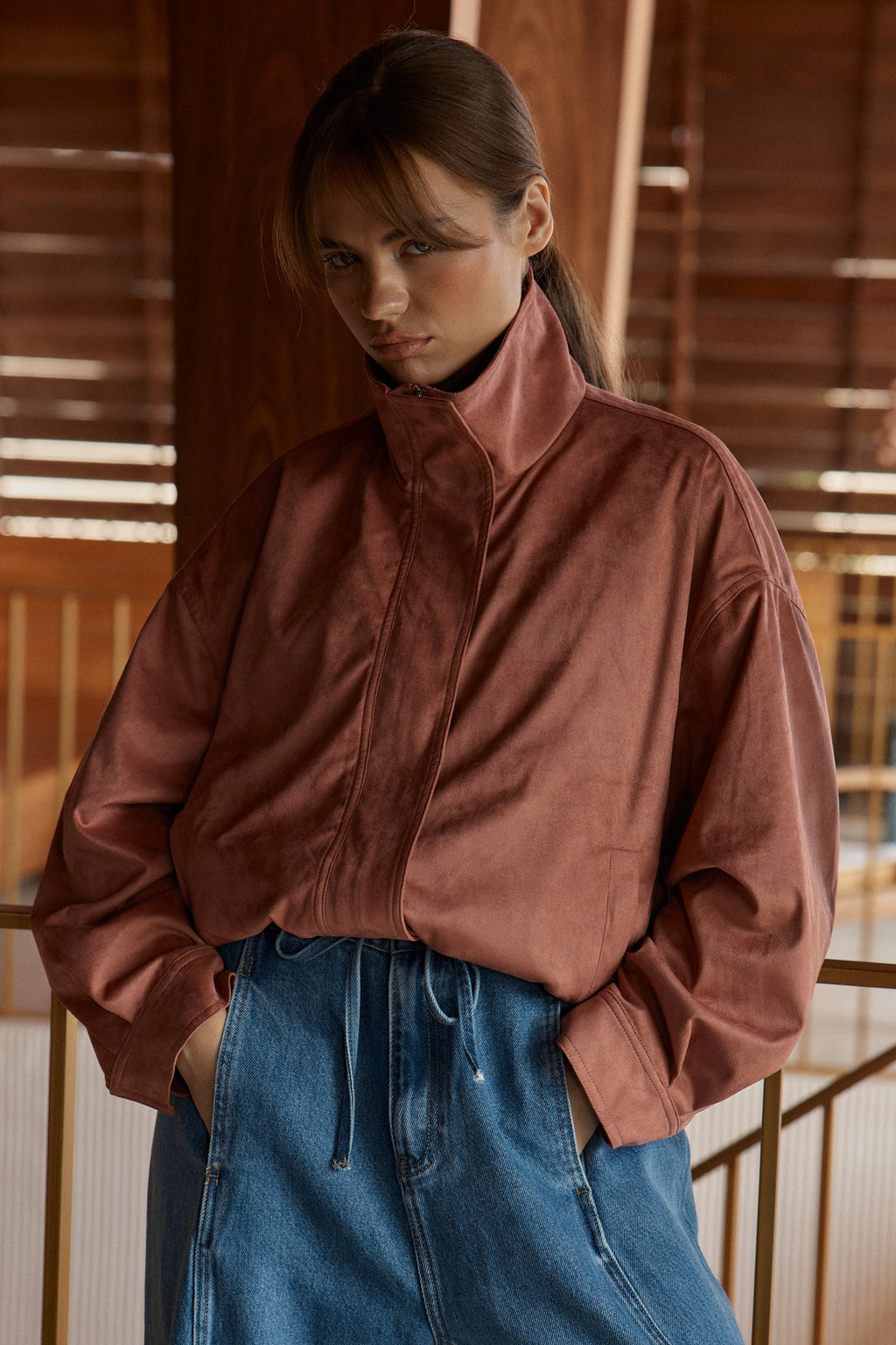Sara Suede Bomber Jacket